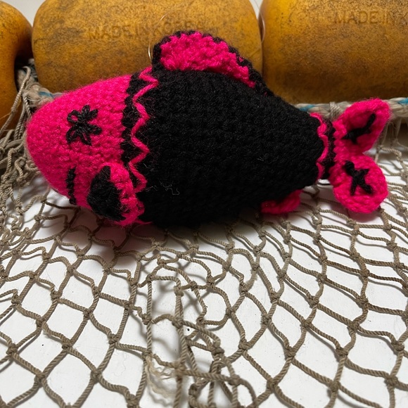 Crochet  Pink & Black Large Fish Deco Ornament SK - Picture 1 of 3